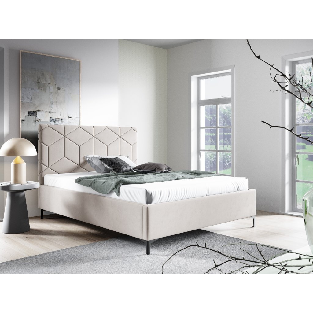 Eka Čalouněná postel BOX+ 120x200 cm Barva látky Trinity: (2331) Tmavá modrá, Úložný prostor: S kovovým rámem úložného prostoru