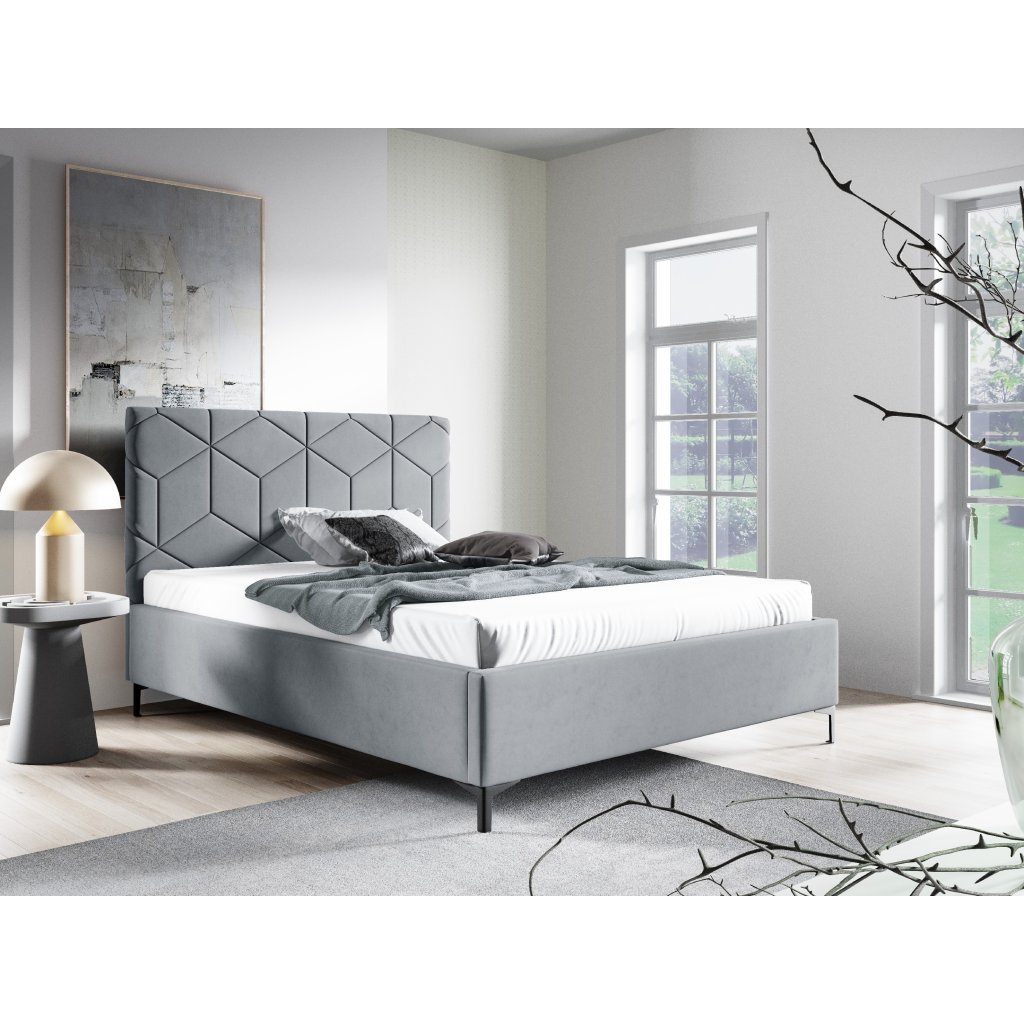 Eka Čalouněná postel BOX+ 140x200 cm Barva látky Trinity: (2314) Šedá, Úložný prostor: S kovovým rámem úložného prostoru