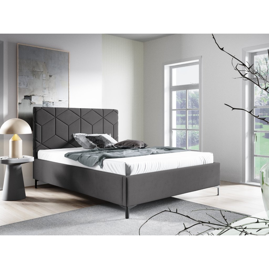Eka Čalouněná postel BOX+ 140x200 cm Barva látky Trinity: (2315) Tmavá šedá, Úložný prostor: S kovovým rámem úložného prostoru
