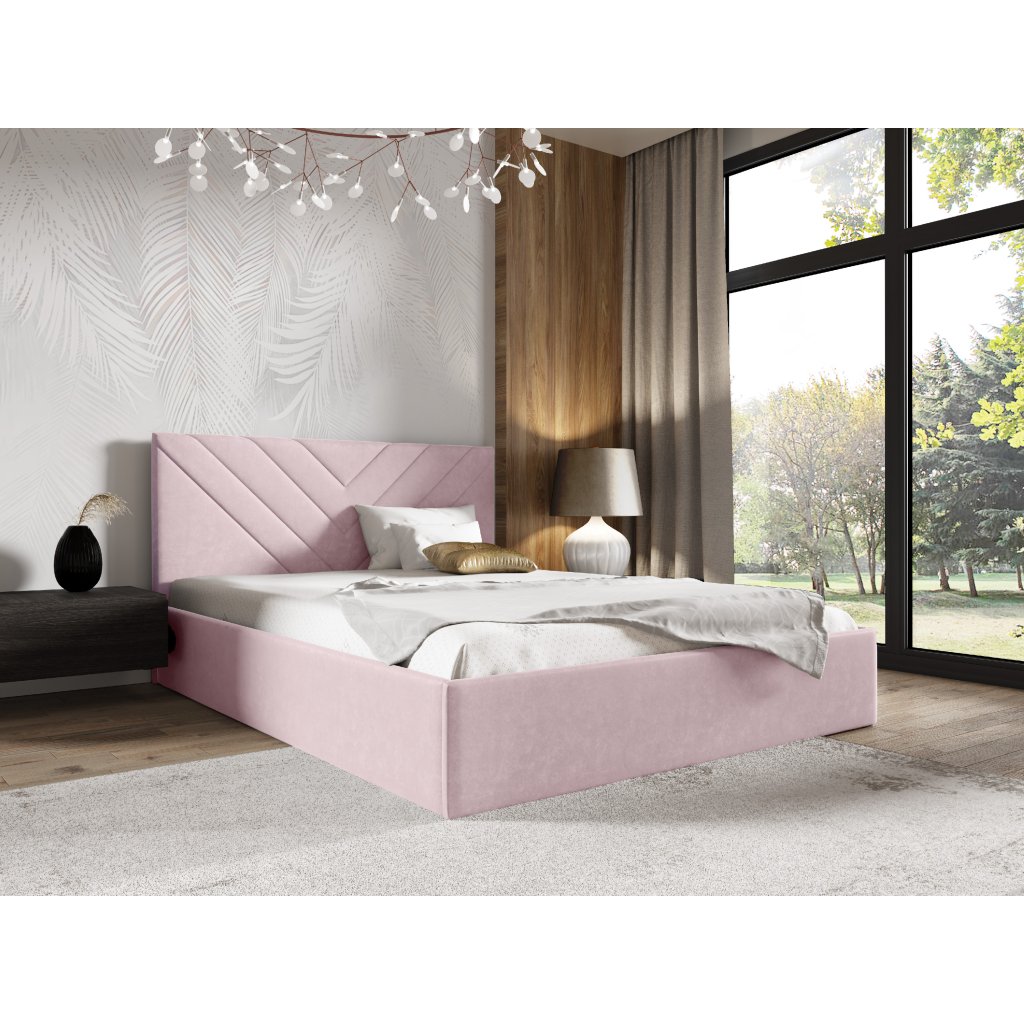 Eka Čalouněná postel LIZA 120x200 cm Barva látky Trinity: (2319) Světlá růžová, Úložný prostor: Bez úložného prostoru