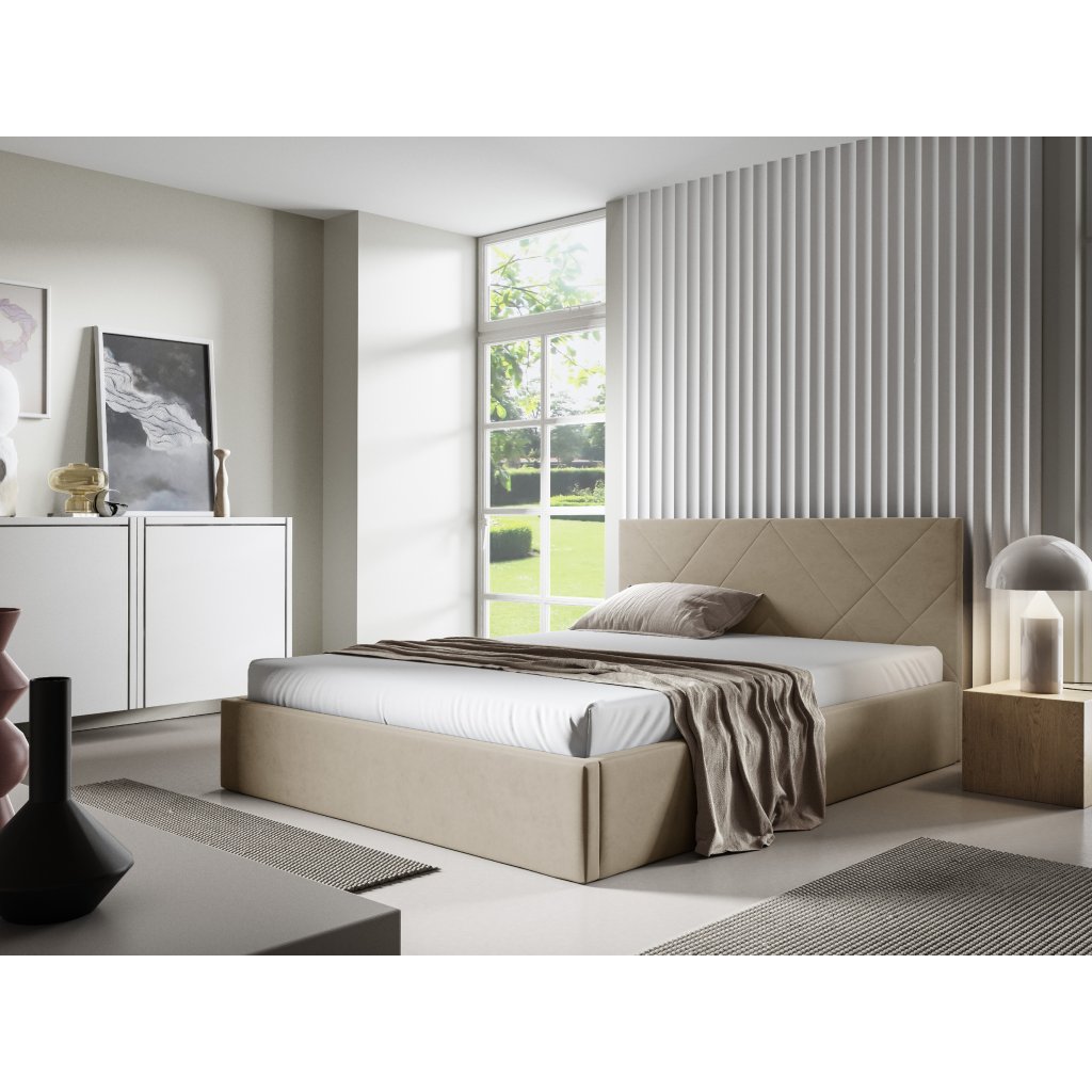 Eka Čalouněná postel SARAH 90x200 cm Barva látky Trinity: (2303) Světlá béžová, Úložný prostor: Bez úložného prostoru