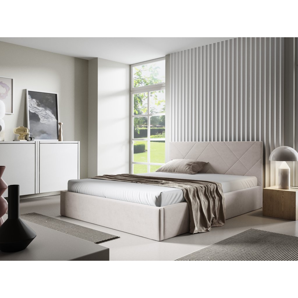 Eka Čalouněná postel SARAH 90x200 cm Barva látky Trinity: (2304) Béžová, Úložný prostor: Bez úložného prostoru