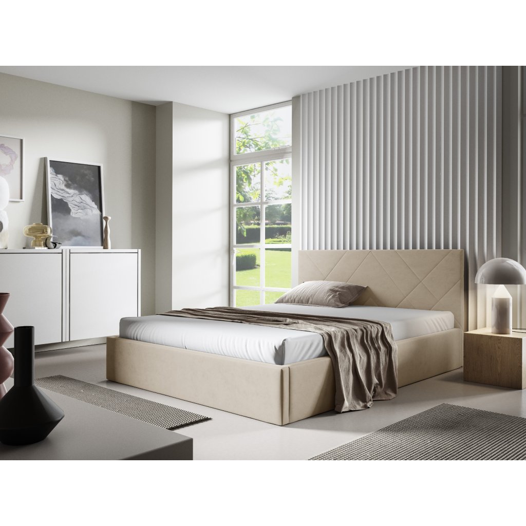 Eka Čalouněná postel SARAH 180x200 cm Barva látky Trinity: (2302) Krémová, Úložný prostor: Bez úložného prostoru