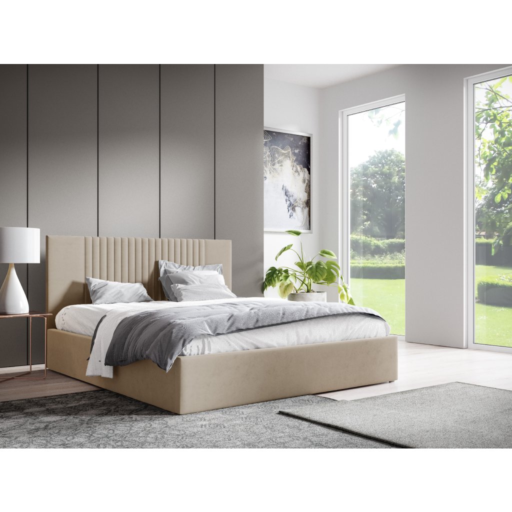 Eka Čalouněná postel LINA 90x200 cm Barva látky Trinity: (2302) Krémová, Úložný prostor: Bez úložného prostoru