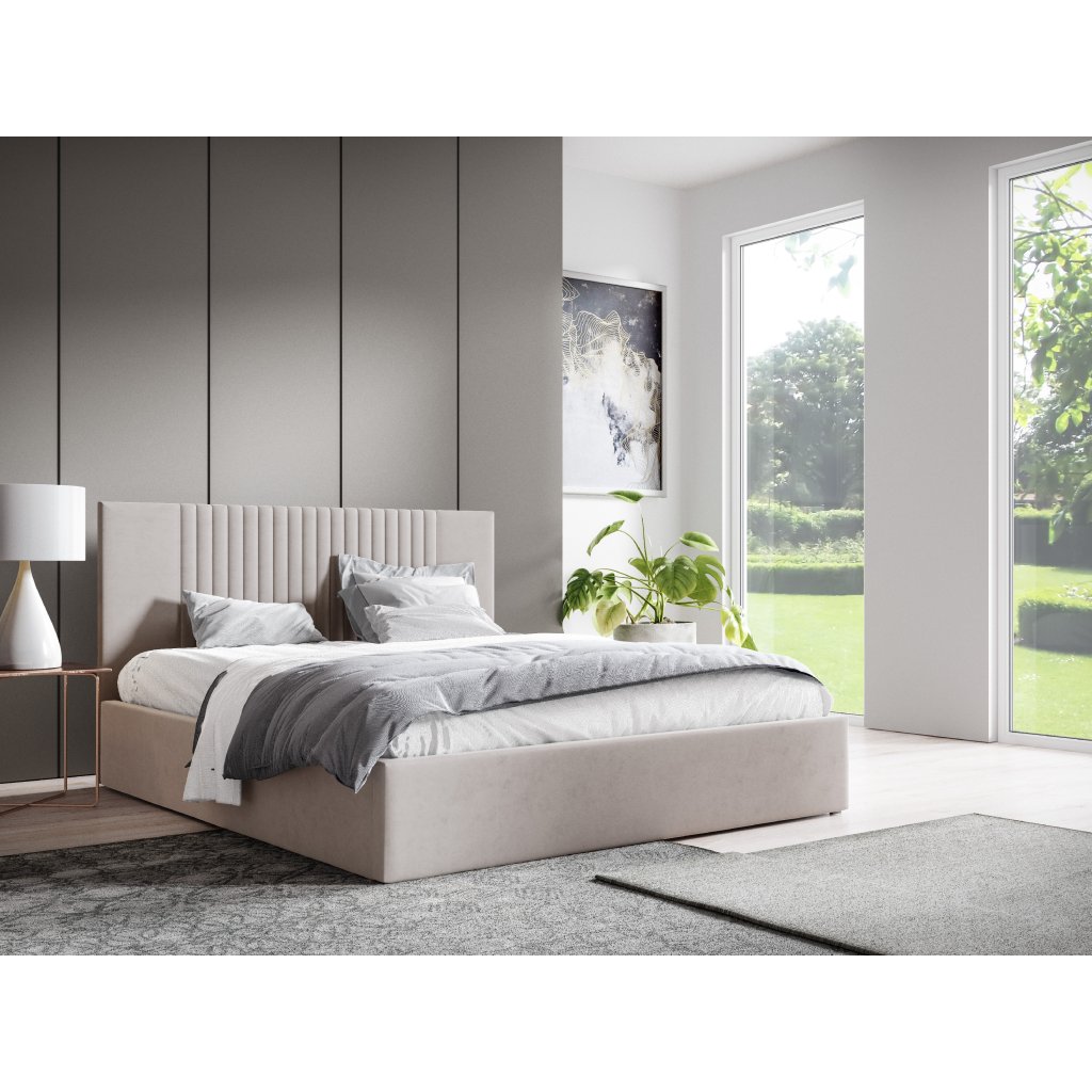 Eka Čalouněná postel LINA 120x200 cm Barva látky Trinity: (2301) Krémová bíla, Úložný prostor: Bez úložného prostoru