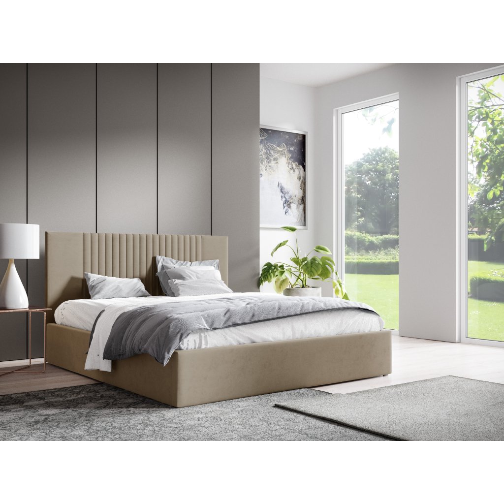 Eka Čalouněná postel LINA 140x200 cm Barva látky Trinity: (2303) Světlá béžová, Úložný prostor: Bez úložného prostoru