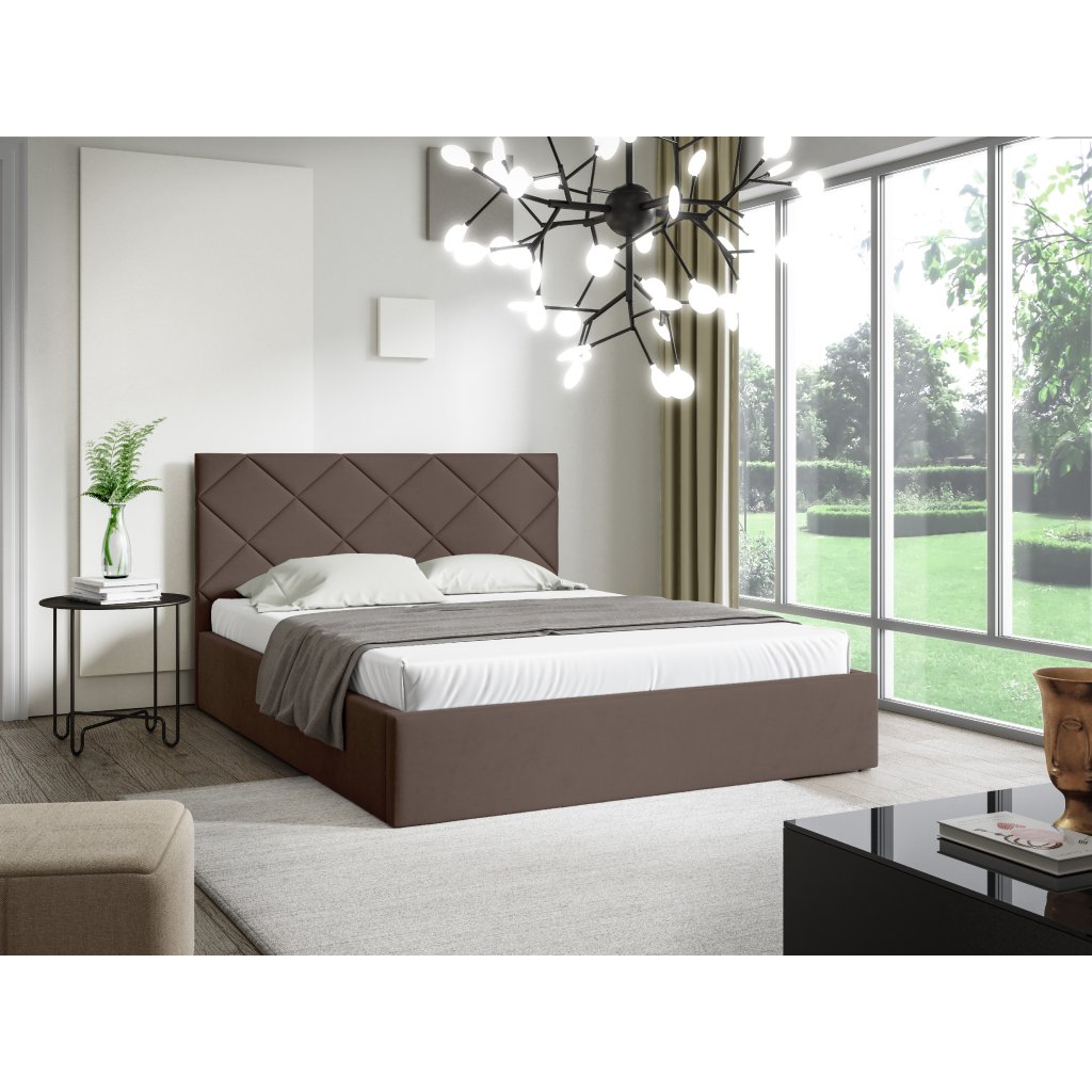 Eka Čalouněná postel DIAMOND 160x200 cm Barva látky Trinity: (2308) Tmavá hnědá, Úložný prostor: Bez úložného prostoru