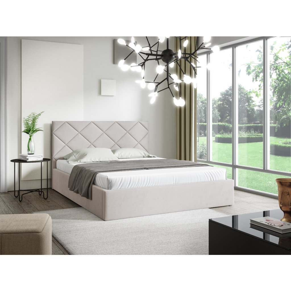 Eka Čalouněná postel DIAMOND 180x200 cm Barva látky Trinity: (2301) Krémová bíla, Úložný prostor: Bez úložného prostoru