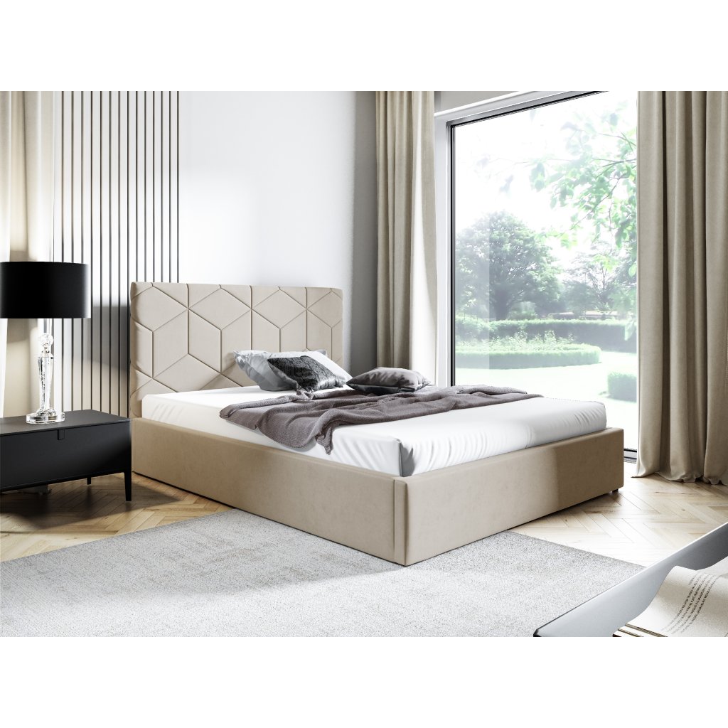 Eka Čalouněná postel BOX 180x200 cm Barva látky Trinity: (2302) Krémová, Úložný prostor: Bez úložného prostoru