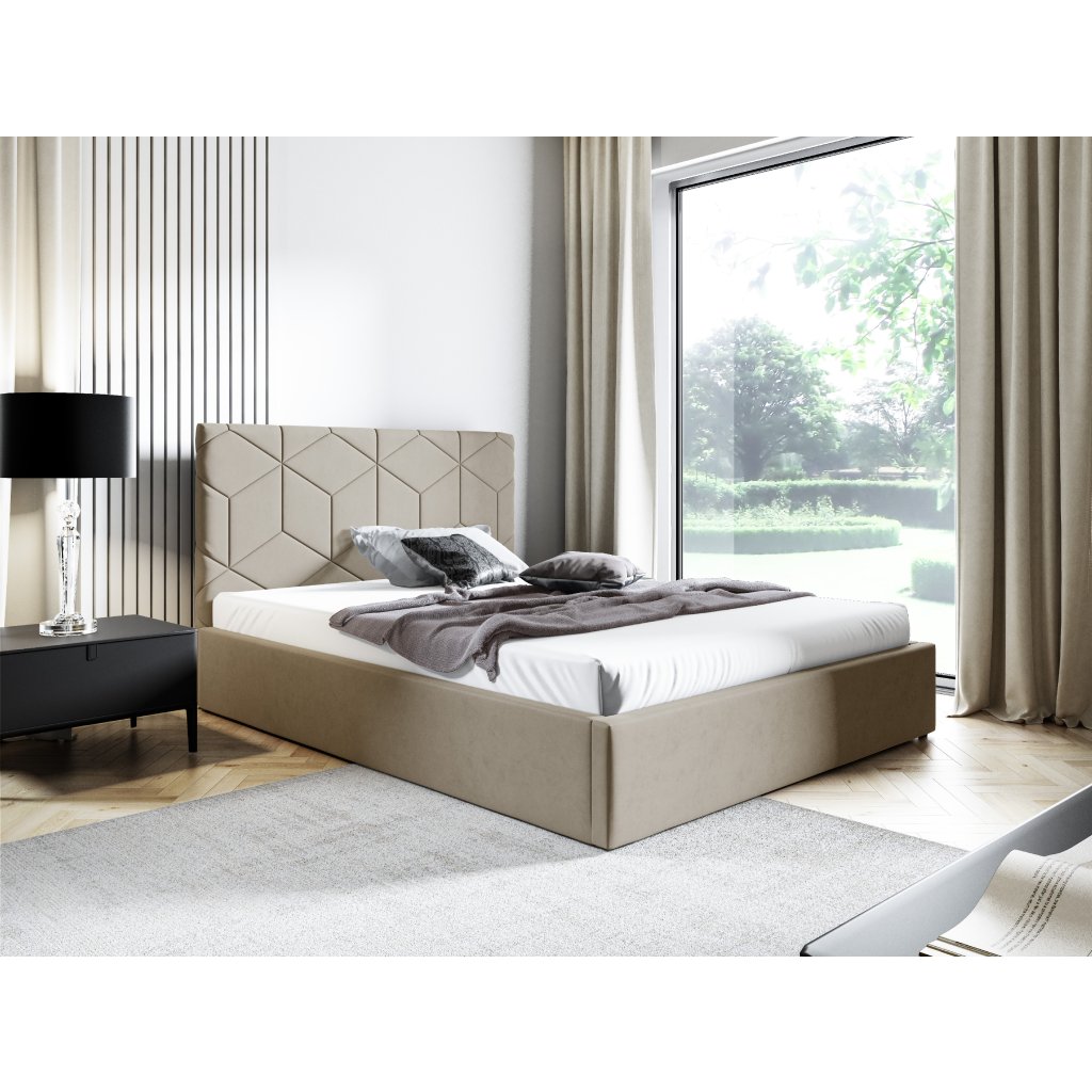 Eka Čalouněná postel BOX 180x200 cm Barva látky Trinity: (2303) Světlá béžová, Úložný prostor: Bez úložného prostoru