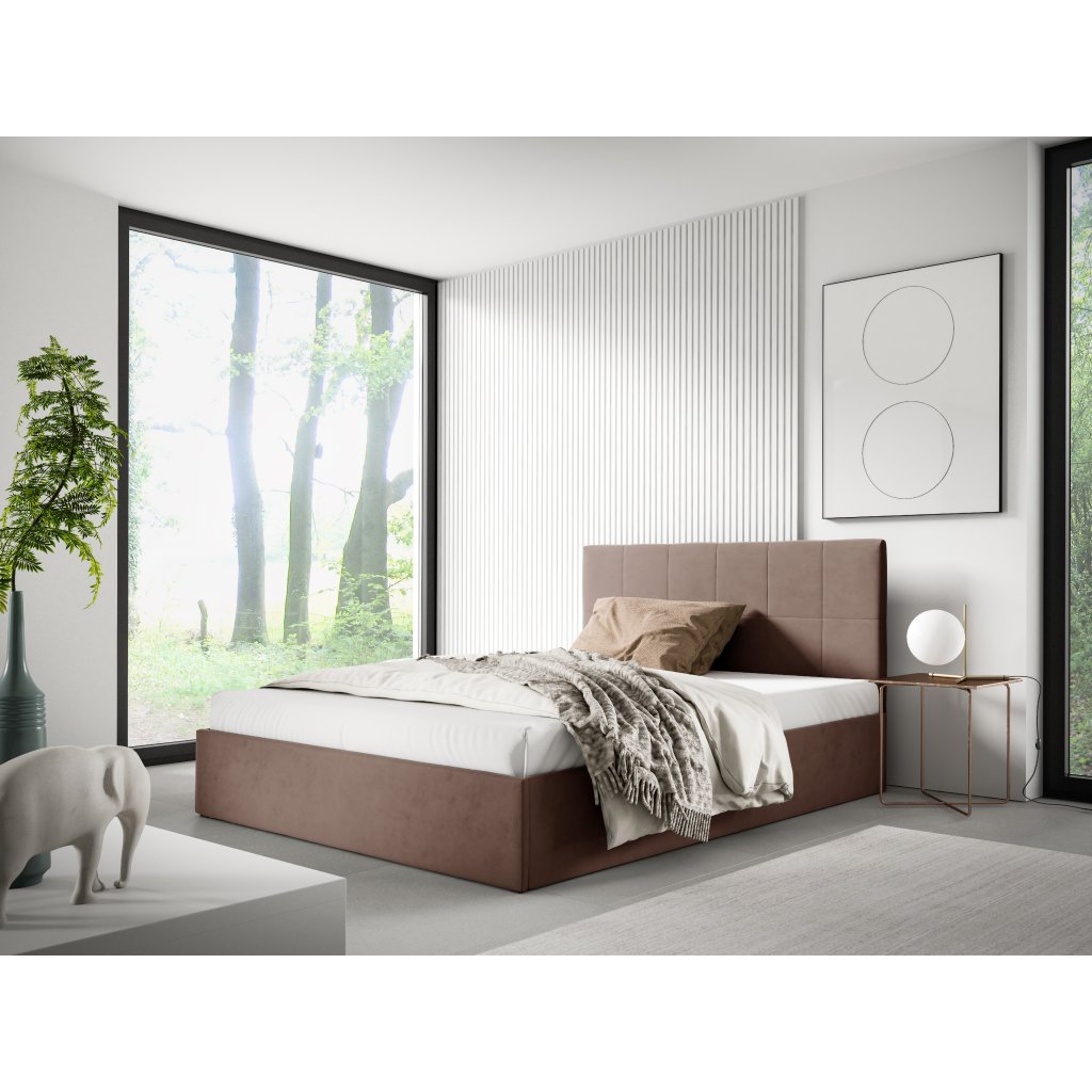 Eka Čalouněná postel SMART 180x200 cm Barva látky Trinity: (2305) Tmavá béžová, Úložný prostor: Bez úložného prostoru