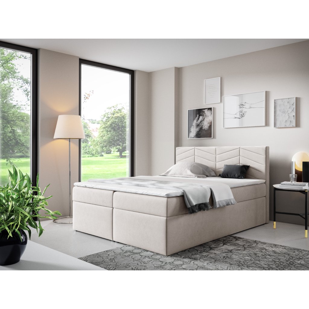 Eka Kontinentální čalouněná postel ANNA - Trinity (200x200 cm) Barva látky Trinity: (2301) Krémová bíla