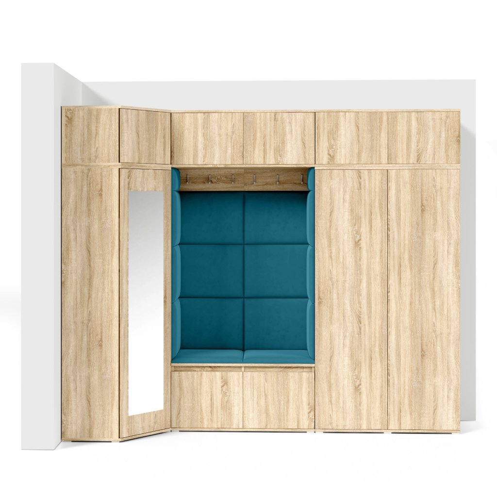 Eka Předsíňová stěna s čalouněnými panely Trinity 39 - Sonoma / Azurová 2313