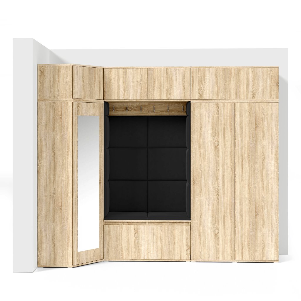 Eka Předsíňová stěna s čalouněnými panely Trinity 39 - Sonoma / Černá 2316