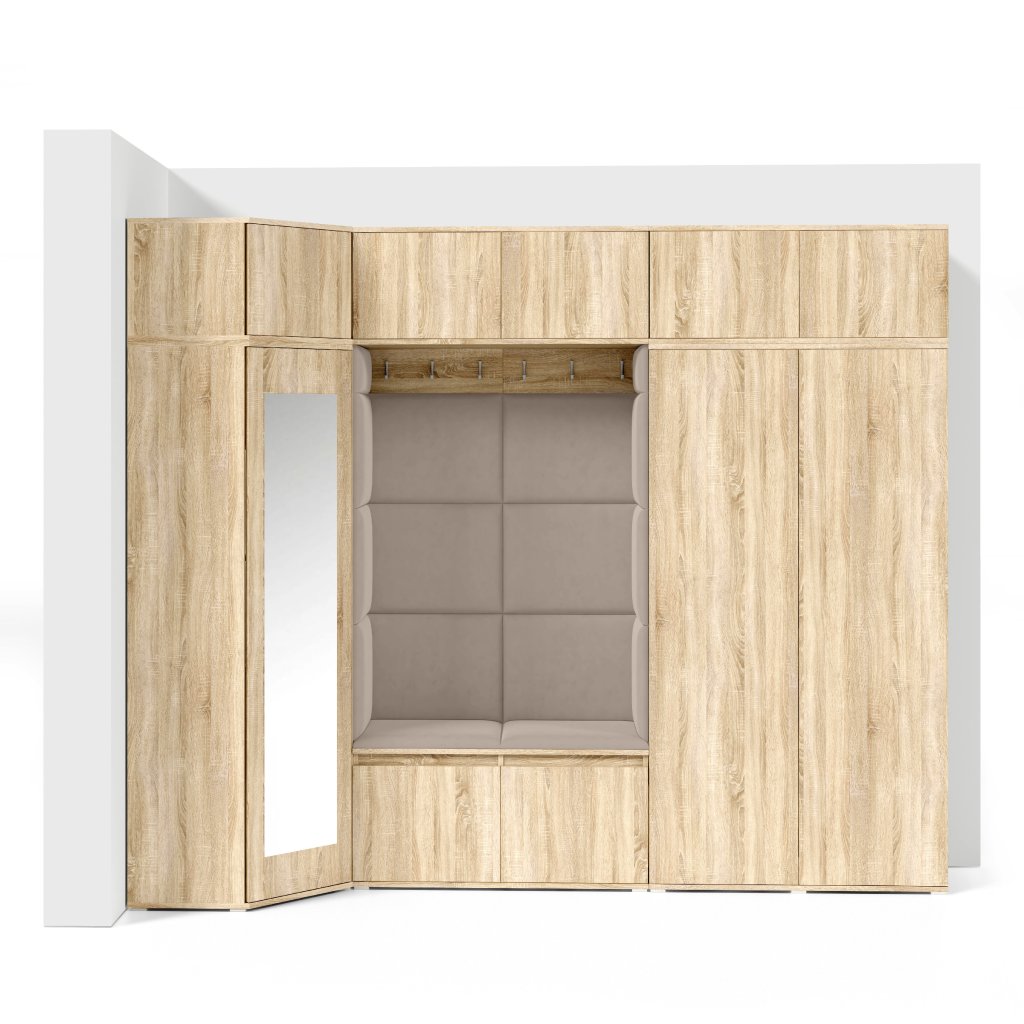 Eka Předsíňová stěna s čalouněnými panely Trinity 39 - Sonoma / Krémová bílá 2301