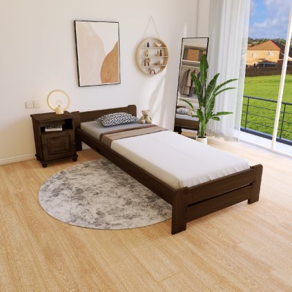Postel z masivu Evropa 90 x 200 cm - barva Ořech + matrace Relax + rošt + laťový rošt ZDARMA