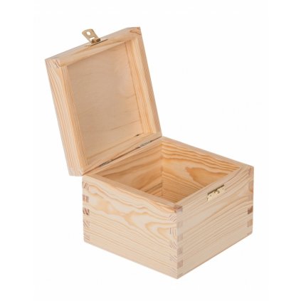 Dřevěná krabička se sponou - 16x16x13 cm, Přírodní