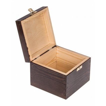 Dřevěná krabička se sponou - 14x14x11 cm, Tmavě hnědá