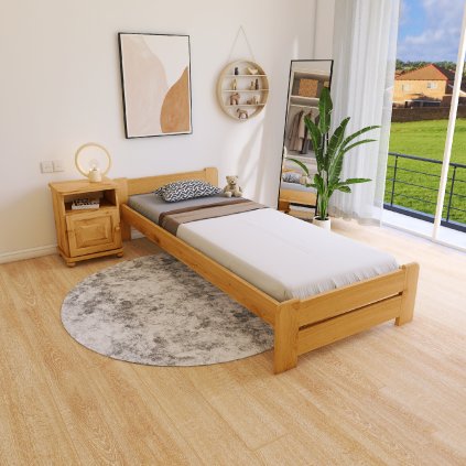 Postel z masivu Evropa 90 x 200 cm - barva Olše + matrace Medical + rošt + laťový rošt ZDARMA