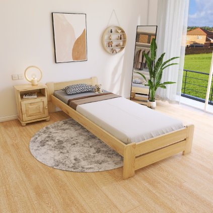 Postel z masivu Evropa 90 x 200 cm - barva Borovice + matrace Relax + rošt + laťový rošt ZDARMA
