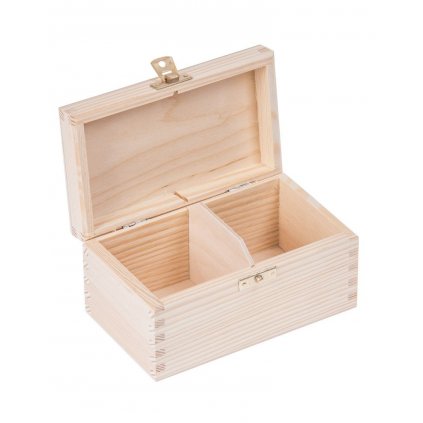 Dřevěná krabička na čaj s přihrádkami, se zámkem - 16x9x8 cm, Přírodní