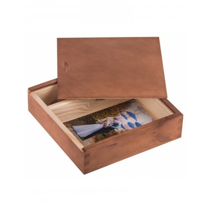 Dřevěná krabička na fotografie 10x15 - 19x19x5 cm, Ořech