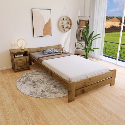Postel z masivu Evropa 120 x 200 cm - barva Dub + laťový rošt ZDARMA