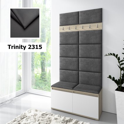 Předsíňová stěna s čalouněnými panely Trinity 1 - Bílá sonoma / Tmavě šedá 2315