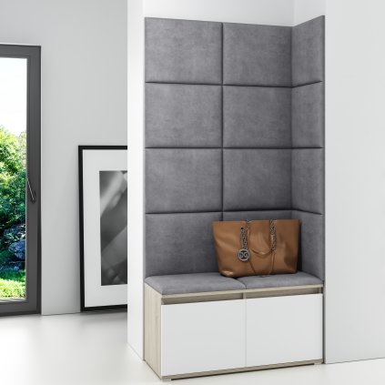 Předsíňová stěna s čalouněnými panely Trinity 2 - Světle šedá