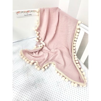 big kocyk muslinowy 100x75 pompons powder pink (1)