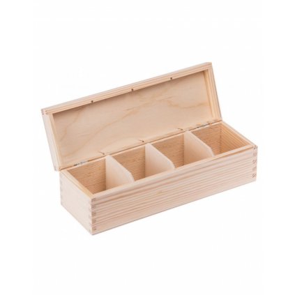 Dřevěná krabička na čaj s přihrádkami, se zámkem - 28x9x6 cm, Přírodní