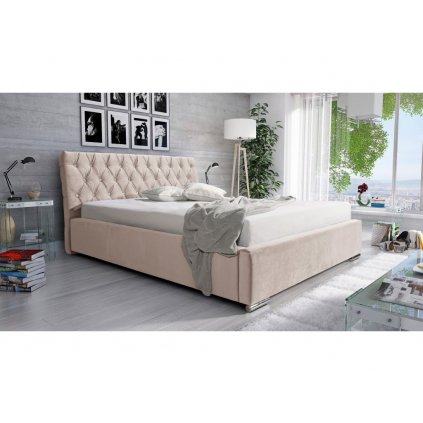 Čalouněná postel Luxurious 160x200 cm – Dřevěný rám, Krémová bílá (2301) (Barva látky Casablanca/Trinity (2301) Krémová bíla)