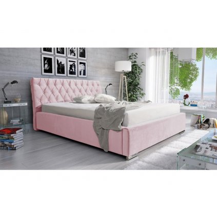 Čalouněná postel Luxurious 120x200 cm - růžová s úložným prostorem