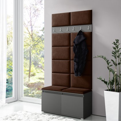 Předsíňová stěna s čalouněnými panely Trinity 1 - Grafit / Tmavá hnědá 2308
