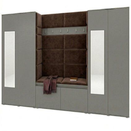 Předsíňová stěna s čalouněnými panely Trinity 10 - Grafit / Hnědá 2307