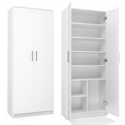 Kancelářská skříň s policemi a dveřmi OLIV 2D - Bílý mat