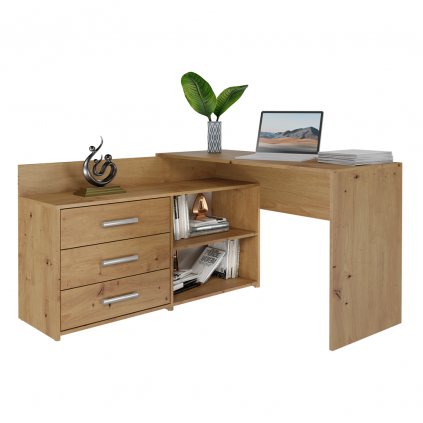 Rohový psací stůl + komoda DENIS 120 cm - Dub artisan