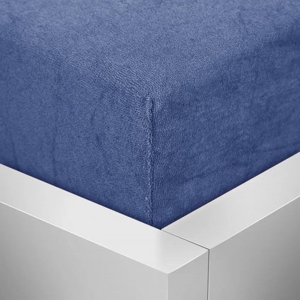 Bavlněné prostěradlo FROTÉ 160x200 cm s gumou - tmavá modrá