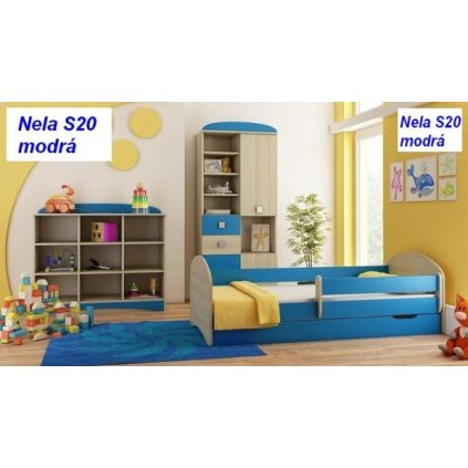 Postel Nela N20 140/70 cm + matrace + šuplík modrá
