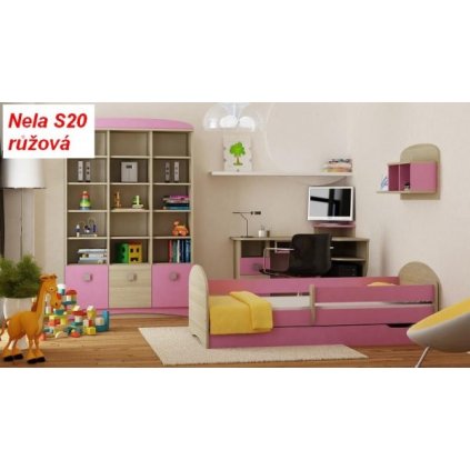 Postel Nela N20 140/70 cm + matrace + šuplík růžová