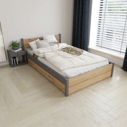 Postel z masivu Iris Double 160x200 cm, GRAFIT/Dub Artisan