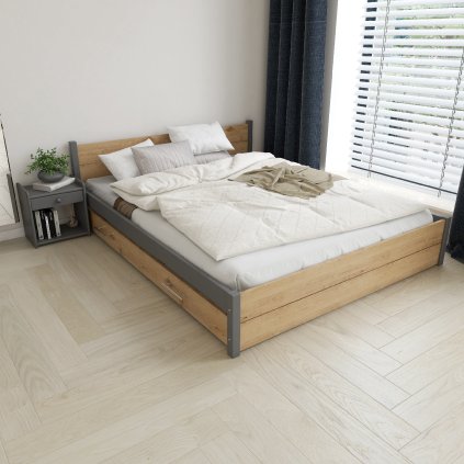 Postel z masivu Iris Double 180x200 cm, GRAFIT/Dub Artisan