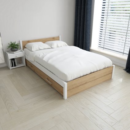 Postel z masivu Iris Double 80x200 cm, BÍLÁ/Dub Artisan