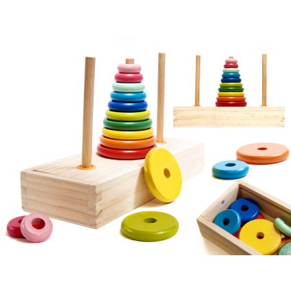 Piramida drewniana z podstawa wieza sorter teczowa 92632(2)