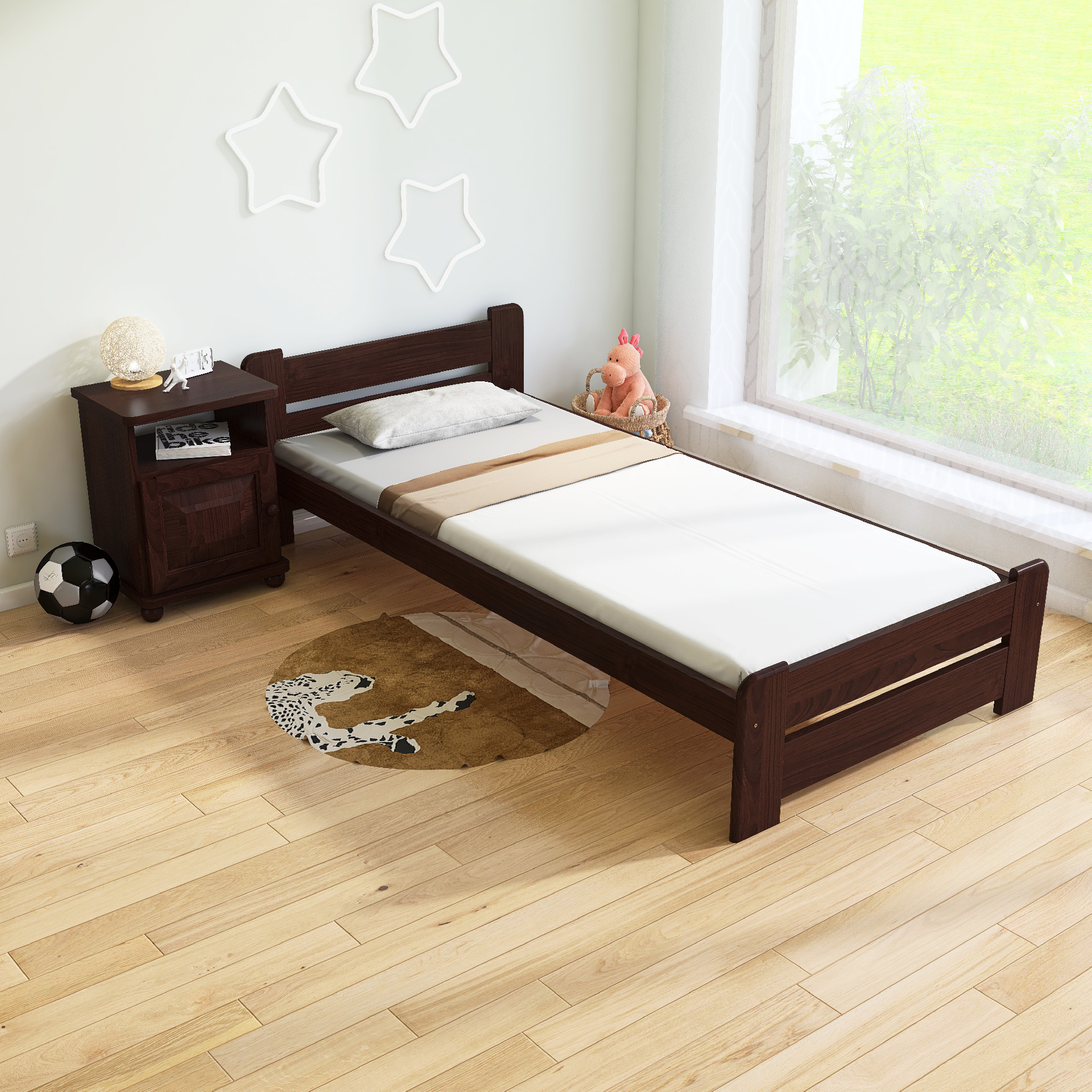 Maxi Postel z masivu Union 90 x 200 cm - barva Ořech + matrace Relax