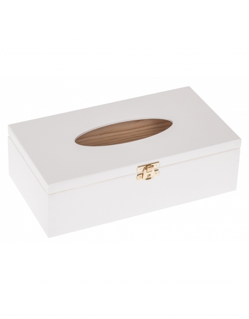 Levně FK Dřevěná krabička na kapesníky se sponou - 26x14x8 cm, Bílá