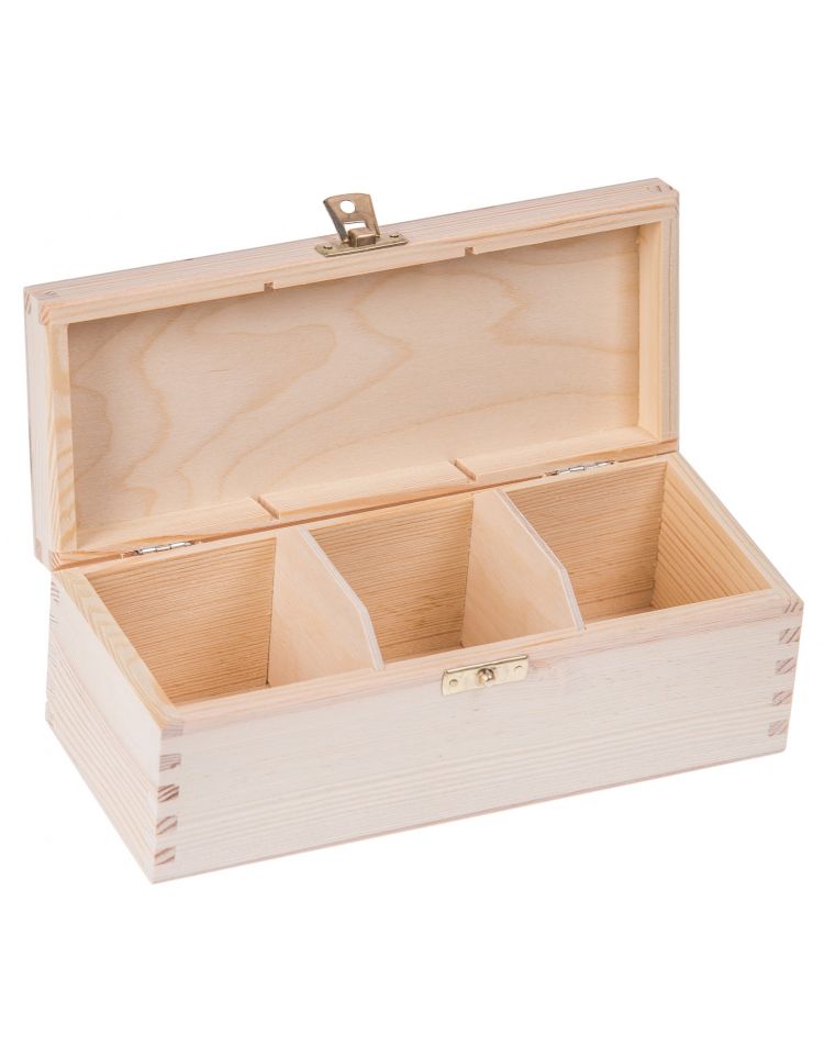 Levně FK Dřevěná krabička na čaj s přihrádkami, se zámkem - 22x10x8 cm, Přírodní