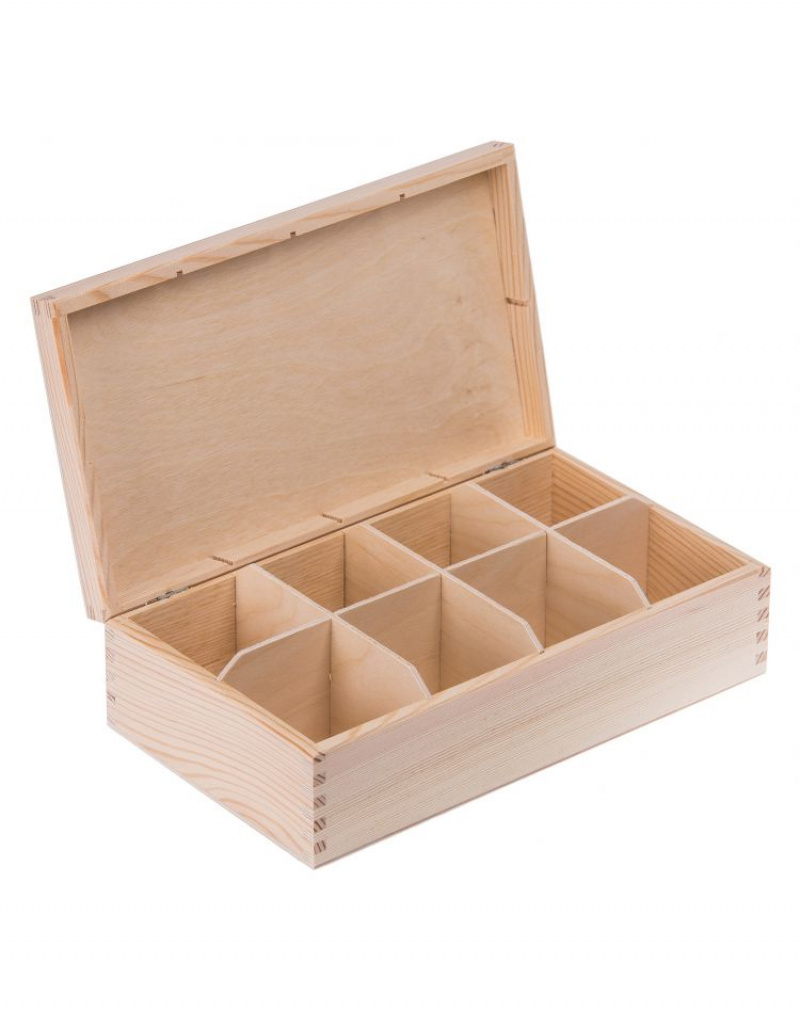 Levně FK Dřevěná krabička na čaj s přihrádkami - 28x16x8 cm, Přírodní