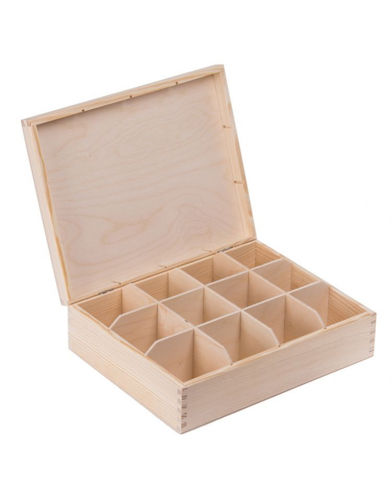 Levně FK Dřevěná krabička na čaj s přihrádkami - 29x23x8 cm, Přírodní