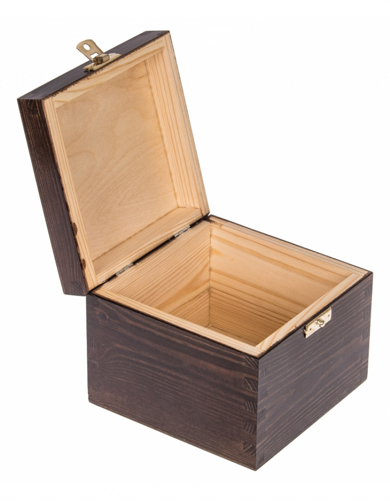 FK Dřevěná krabička se sponou - 14x14x11 cm, Tmavě hnědá